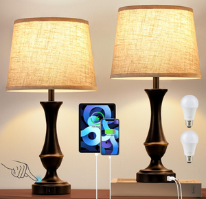 lot 509 image: 2PCS Upgraded Touch Lamps for Bedrooms Set of 2 - Nightstand Table Lamp with USB CA