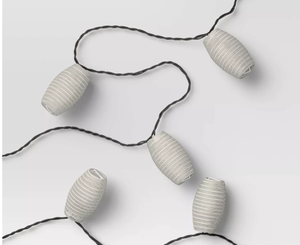 lot 474 image: LOT of 5 10ct LED Mini Elongated Indoor Outdoor Lantern String Lights Clear Bulbs with Black Wire - Threshold