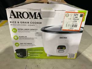 lot 345 image: Aroma 20-Cup (Cooked) Rice Cooker, Grain Cooker & Food Steamer