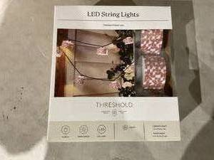 lot 370 image: LOT OF 4 10ct LED Brown Printed Geo Shades Indoor Outdoor Orb and Globe String Lights Clear Bulbs with Black Wire