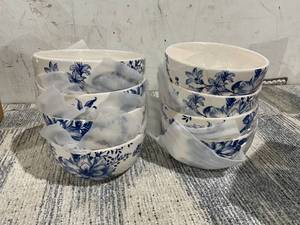 lot 102 image: 8PCS Bico Blue Floral Haven Ceramic Cereal Bowls 26oz
