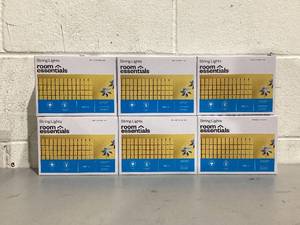 lot 463 image: LOT of 6 New Room Essentials String Lights Black Wire Bulbs 100 Lights