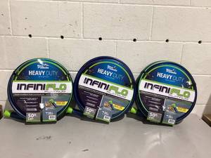 lot 472 image: LOT of 3 Ray Padula InfiniFlo Platinum 58 in. Dia x 50 ft. Heavy Duty Garden Hose