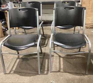 lot 507 image: 4PCS Lifetime 42830 Stacking Chair, Black with Silver Steel Frame