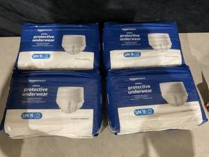 lot 387 image: LOT OF 4 Amazon Basics Unisex Protective Underwear, Overnight Absorbency, SmallMedium, 16 Per Package