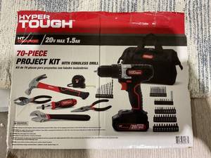 lot 667 image: 70PCS Hyper Tough 20V Max 38 Cordless Drill & DIY Home Tool Set Project Kit