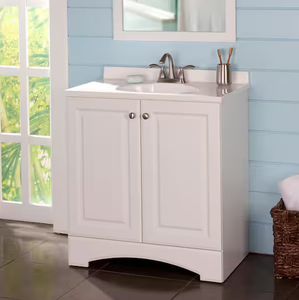 lot 68 image: Glacier Bay Single Sink Freestanding Bath Vanity in White with White Cultured Marble Top