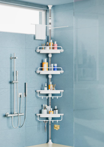 lot 653 image: Xlhomo 32-122 Corner Shower Caddy Tension Pole White, Rustproof Drill-Free Shower Shelves for Bathroom Bathtub Washbasin