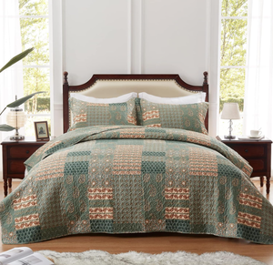 lot 655 image: 3PCS California King LEAONME Quilt Set Olive Green
