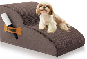 lot 779 image: Romrol High Density Foam Dog Stairs Ramp for Beds Couches, Pet Steps with Durable Non-Slip Waterproof Fabric Cover