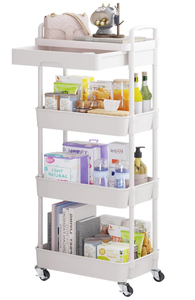 lot 787 image: Calmootey 4-Tier Rolling Utility Cart with Drawer,Multifunctional Storage Organizer with Plastic Shelf
