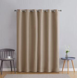 lot 797 image: LOT OF 2 Sertapedic So Dark 100% Blackout Beige Grommet Top Curtain Panel Pair