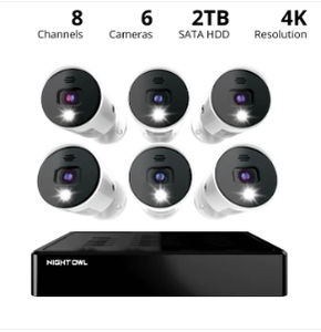 lot 7 image: 8 Channel 4K Bluetooth DVR with 2TB Hard Drive and 6 Wired 4K Spotlight Cameras with Audio Alerts and Sirens