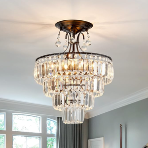 lot 91 image: CVKASH 5 -Lights Crystal Round Chandelier Antique Modern Black Semi Flush Mount Ceiling Light Fixture Ceiling Lighting for Living Room Dining Room Bedroom Entryway Foyer Bathroom with E12