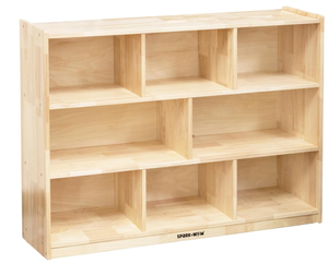 lot 96 image: SPARK & WOW 8-Compartment Solid Wood Storage Cabinet - Toy Shelf Organizer - Shelves for Classroom - Includes Optional Wheels