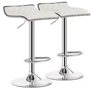 lot 100 image: VECELO Adjustable & Rotatable White Metal 24.8 in. H Bar Stool with Modern Faux Leather and Metal Bar Stool Set of 2