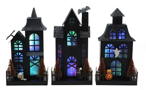 lot 279 image: Members Mark Pre-Lit Metal Haunted Halloween Village, Set of 3