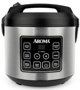 lot 284 image: Aroma Housewares 20 Cup Cooked (10 cup uncooked) Digital Rice Cooker, Slow Cooker, Food Steamer, SS Exterior (ARC-150SB),Black