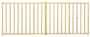 lot 379 image: Midwest Home for Pets Extra-Wide Wooden Dog Gate, 24 High Pet Gate Expands from 50 - 94 inches, Natural Wood