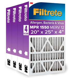 lot 593 image: Filtrete 20x25x4 AC Furnace Air Filter, MPR 1550, MERV 12, Fits Lennox & Honeywell, Allergen, Bacteria & Virus, , Electrostatic Air Cleaning Filter, 4-Pack