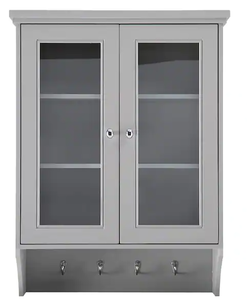 lot 600 image: Home Decorators Collection Gazette 23.5 in. W x 7.25 in. D x 31 in. H Bathroom Storage Wall Cabinet in Grey