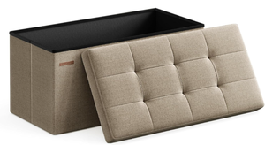 lot 724 image: SONGMICS 30 Inches Folding Storage Ottoman Bench, Storage Chest, Foot Rest Stool, Light Taupe ULSF047R01