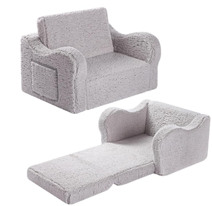 lot 728 image: Kids Chairs for Toddler, 2-in-1 Toddler Soft Sherpa Couch Fold Out, Convertible Sofa to Lounger for Girls and Boys, Grey