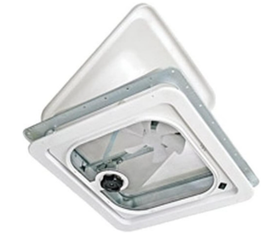 lot 734 image: VENTLINEDEX Ventline V2094-501-00 Birch White 14 12V Radius Corner Vent with Pop Up Screen