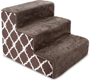 lot 736 image: Best Pet Supplies Dog Stairs for Small Dogs & Cats, Foam Pet Steps Portable Ramp for Couch Sofa and High Bed Non-Slip Balanced Indoor Step Support, Paw Safe No Assembly - Brown Lattice Print, 3-Step