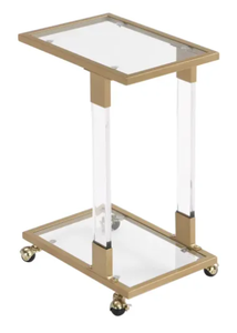 lot 760 image: Golden Side Table, Acrylic Sofa Table, Glass Top C Shape Square Table with Metal Base