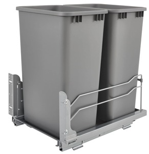 lot 761 image: Rev-A-Shelf Double Pull Out Trash Can for Full Height Kitchen Cabinets with Soft-Close Slides, Metallic Silver