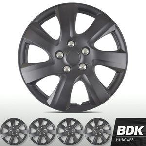 lot 763 image: BDK (4 Pack) of Premium 16 inch Hubcap Wheel Cover Replacements for OEM Steel Wheels, High Grade ABS with Retention Ring, KT-1021-16-MBK