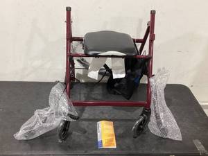 lot 606 image: MedlineAluminum Lightweight Folding 4-Wheel Rollator in Burgundy