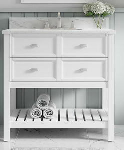 lot 12 image: allen  roth Canterbury White Undermount Single Sink Bathroom Vanity with Carrara Engineered Top