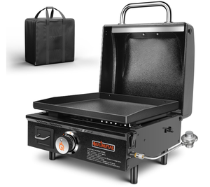 lot 87 image: QuliMetal Table Top Grill Portable Griddle with Hood Non-Stick Flat Top Grill Griddle Propane Grill with Carry Bag 17 Inch,15,000 BTU,268 Sq,304 Stainless Steel Burner,for Outdoor Camping Tailgating