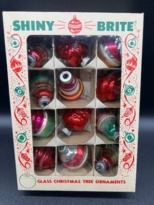 lot 183 image: Vintage SHINY BRITE Glass Ornaments Box - Assorted Shapes and Styles