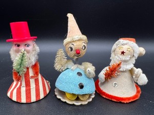 lot 186 image: Trio of Vintage Elf  Gnome Figurines - Chenille and Spun Cotton including Japan
