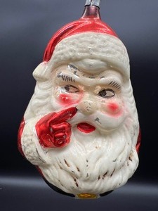 lot 191 image: Vintage WEST GERMANY Santa Glass Ornament with Finger on Nose