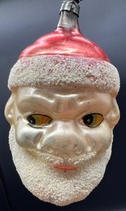 lot 193 image: Vintage Flocked Glass SANTA Ornament