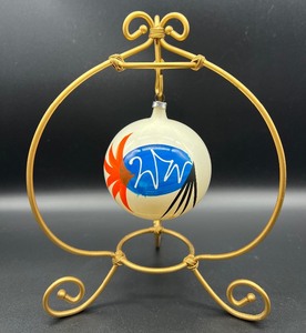 lot 199 image: Vintage MCM Hand Painted Glass Ornament with Gold Stand - West Germany