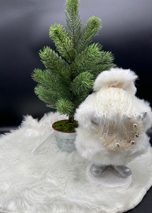 lot 201 image: White JOLLY Santa with Mini Christmas Tree Faux Fur Skirt and Faux Table Top Tree