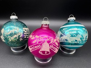 lot 205 image: Vintage SHINY BRITE Stenciled Glass Ornaments including HUMPTY DUMPTY - Qty 3