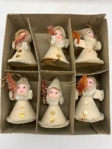 lot 8 image: Vintage Box of 6 Mini SHINY BRIGHT Novelty Dwarf Ornaments