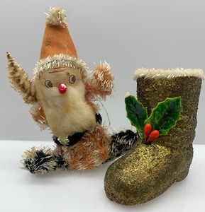 lot 10 image: Vintage CHENILLE Santa and Santa Boot - Japan