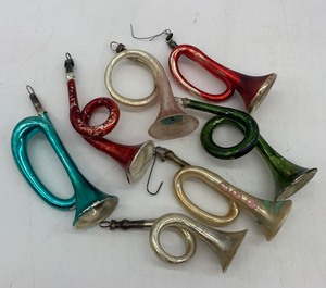 lot 22 image: Vintage Antique Handblown Glass Trumpet Ornaments - QTY 7