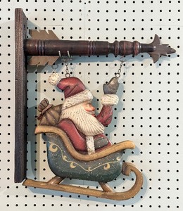 lot 130 image: Carved WOODEN FOLK ART Hanging Santa Sign