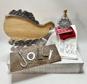 lot 135 image: ASSORTED HOLIDAY DECOR including Studio Nova by MIKASA and WOODEN Sleigh Platter
