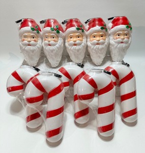 lot 145 image: NIB VINTAGE 1995 EMPIRE Candy Cane and Santa BLOW MOLD Light Covers