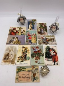 lot 71 image: 11 Vintage and Reproduction POST CARDS with 3 Ornaments