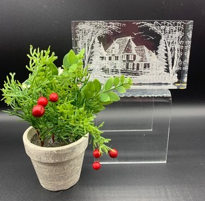 lot 72 image: Beautiful ALBRECT Lucite Block with Christmas Greens